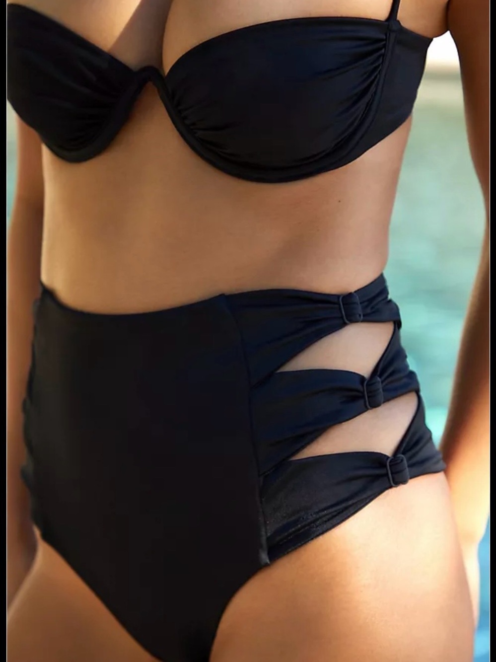 Agua Bendita Black High-Waist Cutout Bikini Bottom NWT